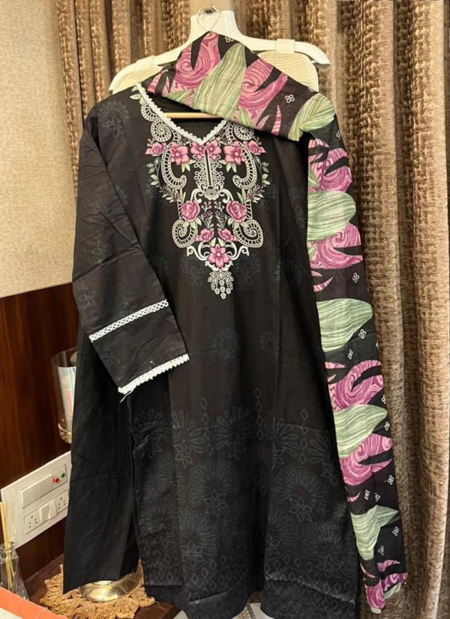 Cotton Black Traditional Wear Printed Readymade Pakistani Suit